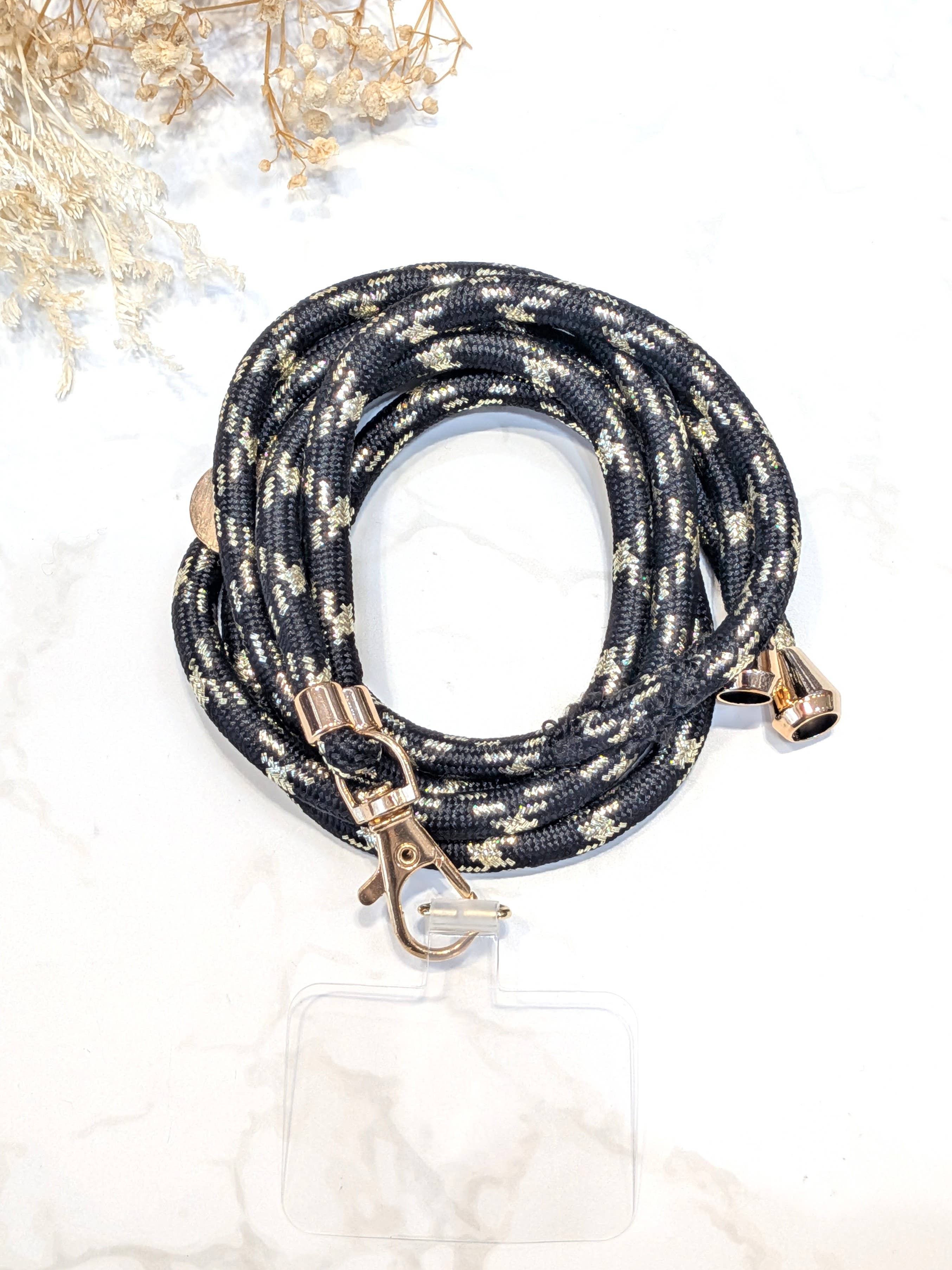 Black Mixed cotton and lurex phone cord with adapter for wholesale on Faire0