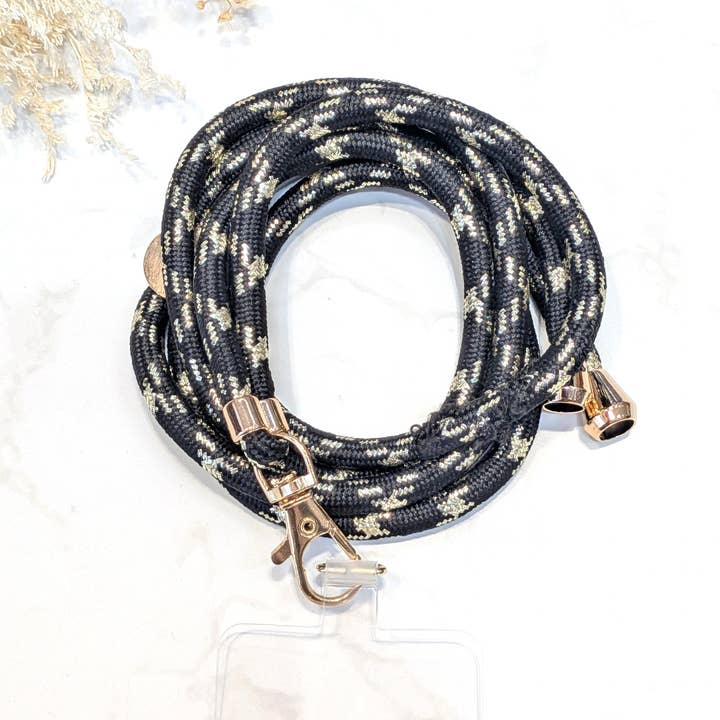 Black Mixed cotton and lurex phone cord with adapter for wholesale on Faire0