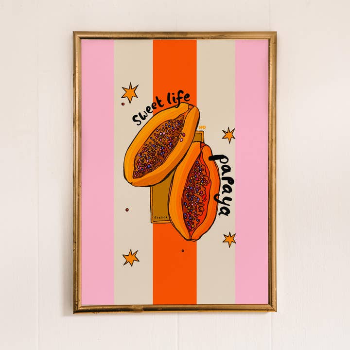 Papaya-Kunstdruck, Fruchtkunst für den Großhandel von Freya Niamh