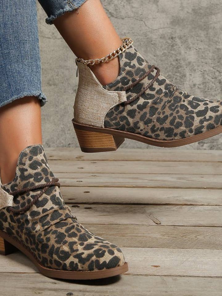 Contrast Canvas Low Heel Boots for wholesale by Beyond Apparel