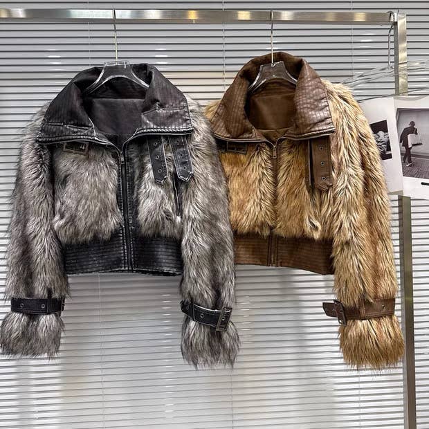 Productseeker – wholesale Fur/faux fur coat – Women's – JK265 2025 Winter Faux Fur and Leather Patchwork Short Coat6