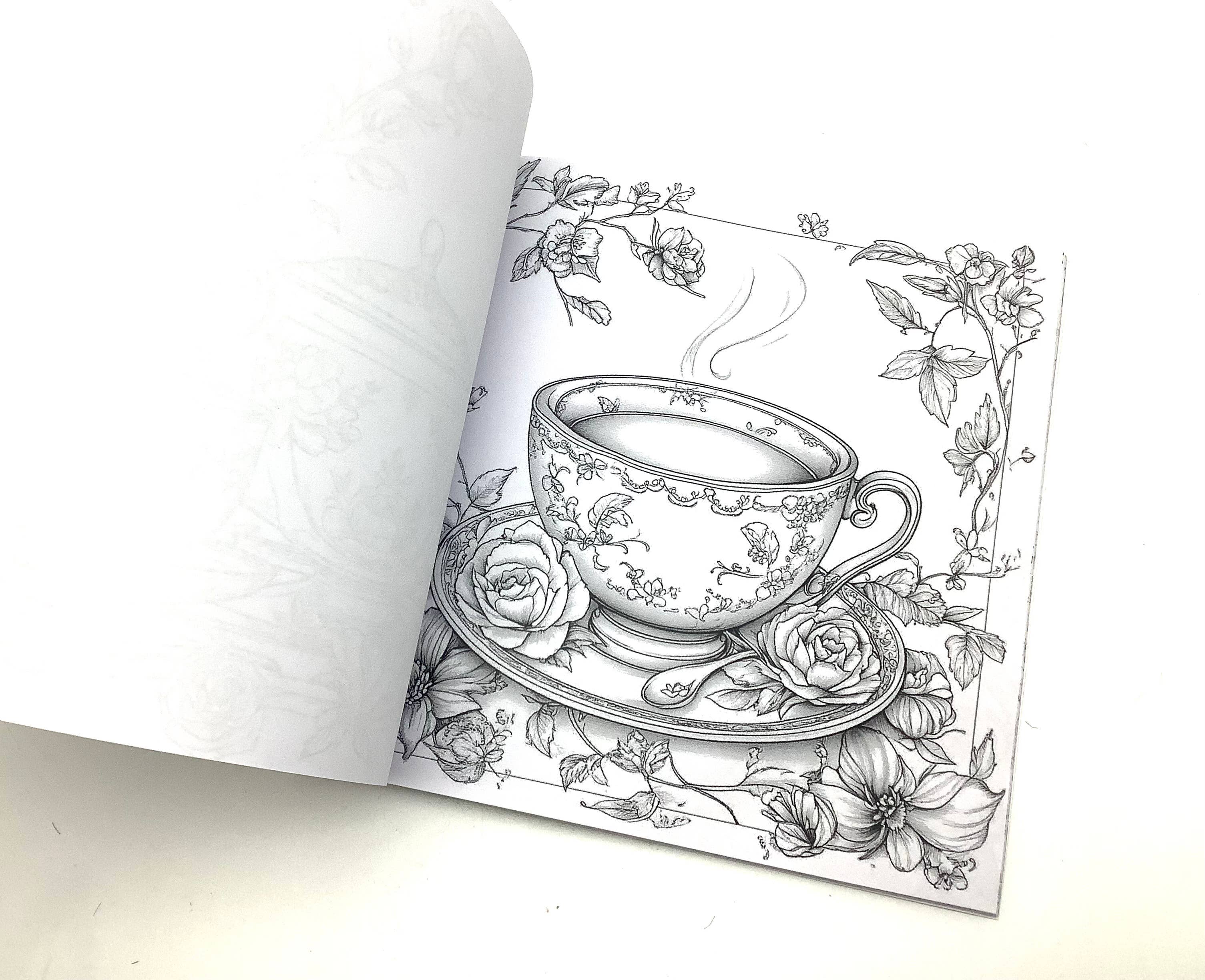 All Little Cute Things – Livro para colorir - Adulto por atacado – Bule, Chávenas, Livro para Colorir para Adultos. Favor de Festa Casa de Chá1