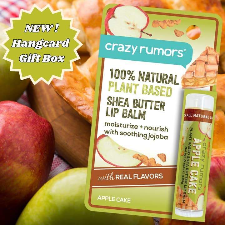 Helemaal natuurlijk, veganistische appelcake lippenbalsem hangkaart voor wholesale door Crazy Rumors