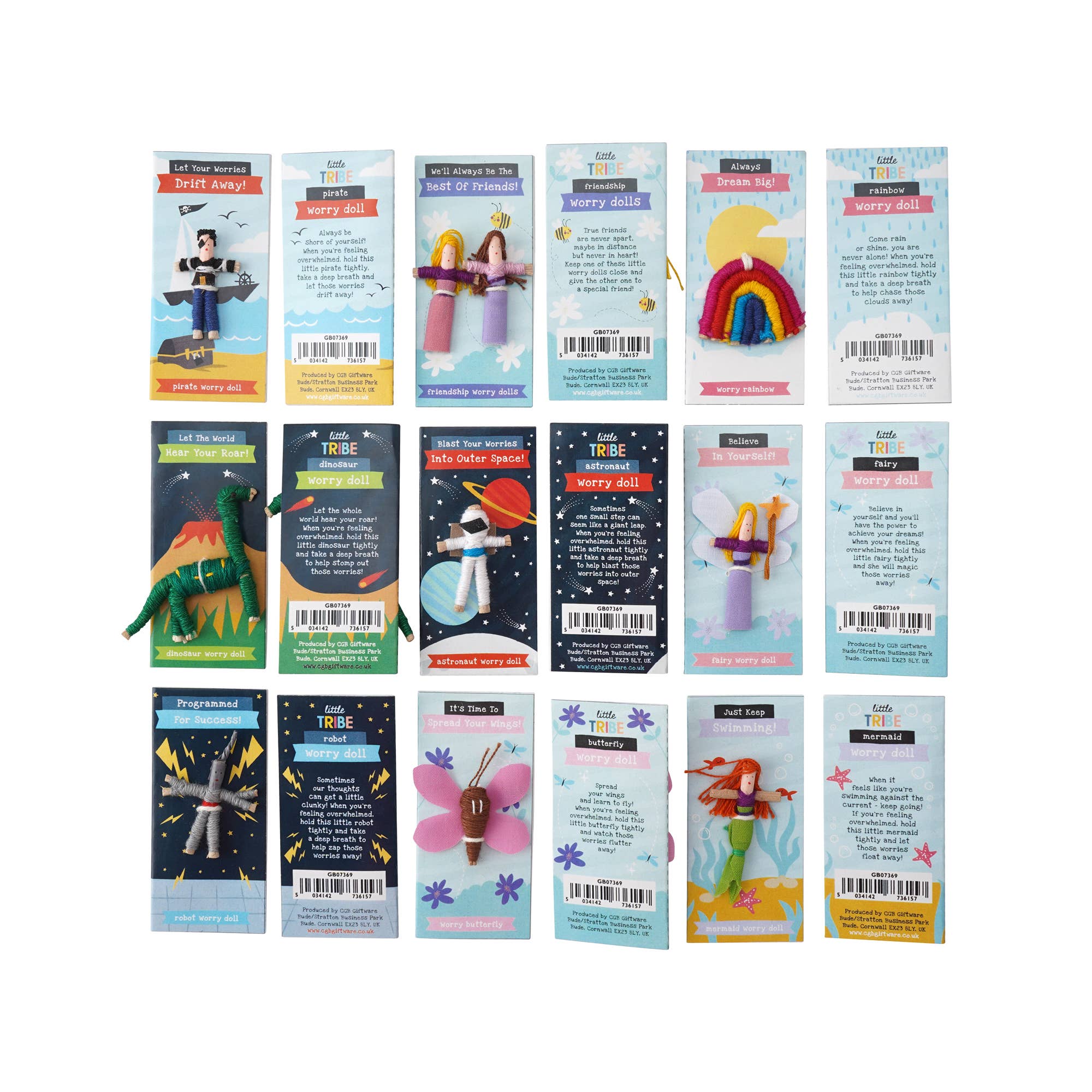 CGB Giftware - Vente Poupée – enfant - Little Tribe - Ensemble de 10 poupées anti-stress variées en panier3