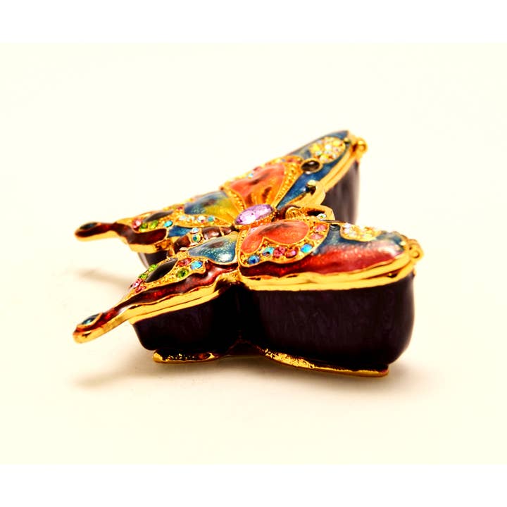 Multi Colorful Butterfly Trinket Box, Hand Crafted with Swarovski for wholesale on Faire