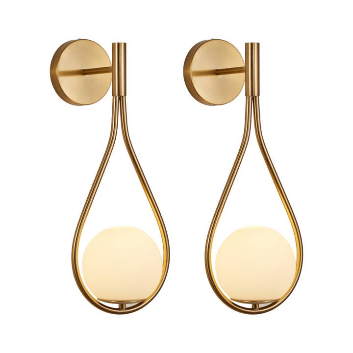 39F Inc. - Wholesale Sconce - Set of 2 Modern Golden Wall Sconces with Opal Glass Globe8