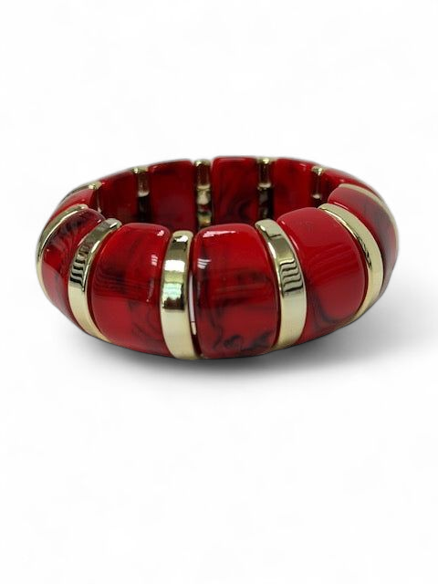 Simply Jewels - Wholesale Bangle Bracelet - Marble effect red stretch resin bangle bracelet   BR-21WA14982
