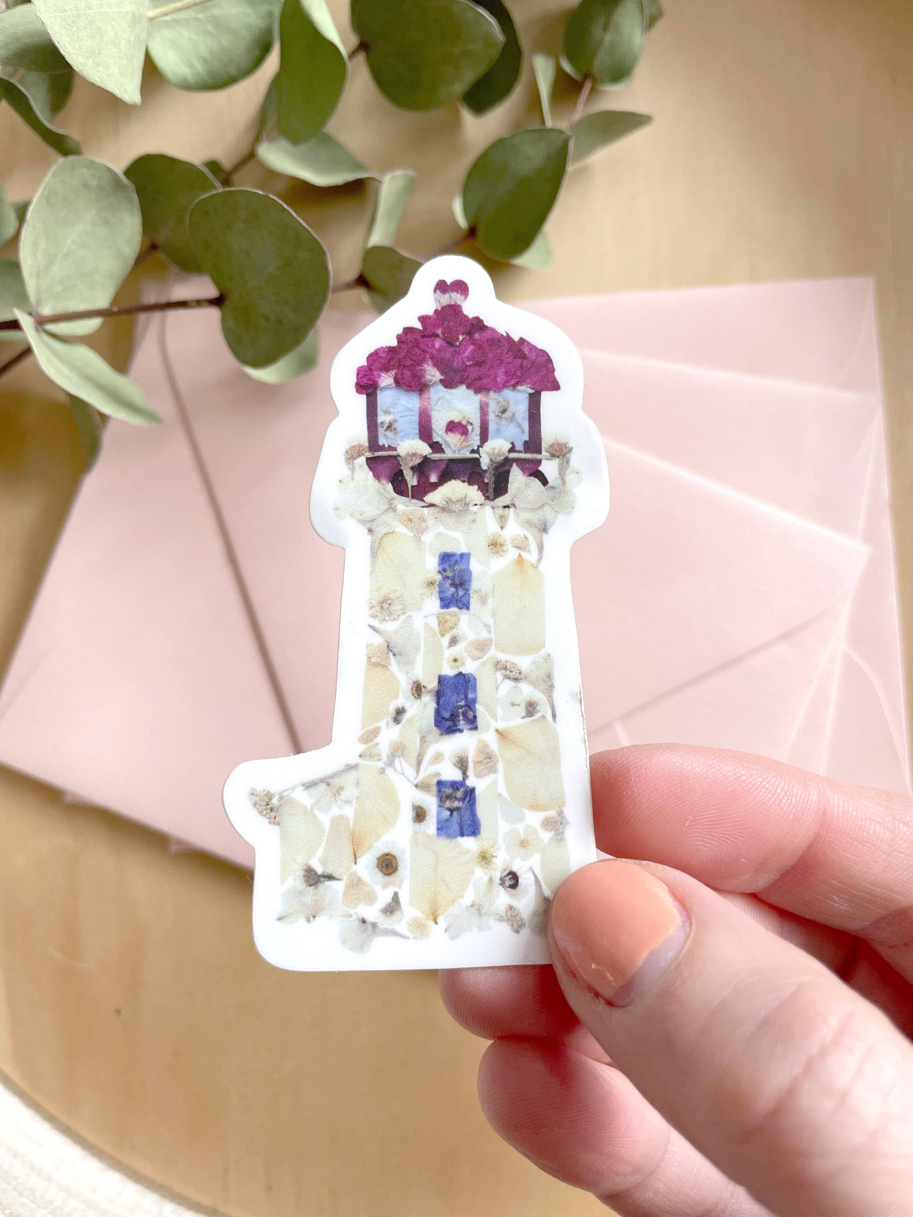 Seek & Bloom Creative Co. - Vente Autocollant - Fleurs pressées du phare, Autocollant 3"0