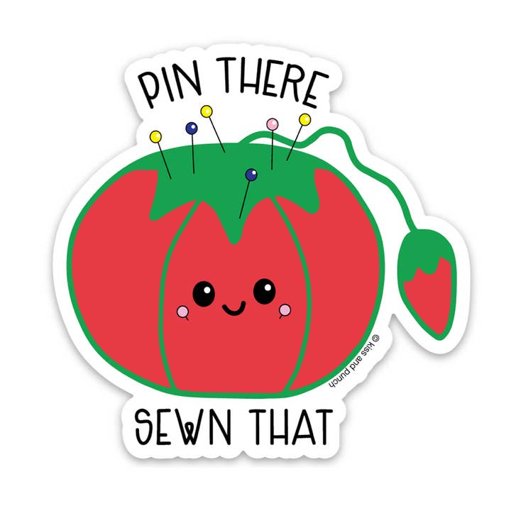 3 Inch Cute Sewing Lover Tomato Pin Cushion Vinyl Sticker for wholesale by Kiss and Punch