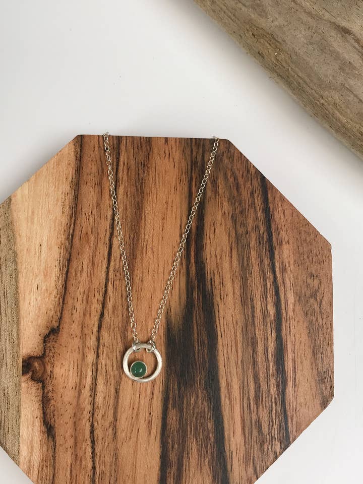 Tiny silver hoop necklace with set aventurine for wholesale by Modern Madini