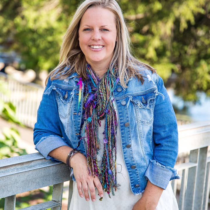 Scarves of Westwood - Wholesale Scarf - Women's - Vibrant Multi-Colored Long Scarf with Deep Purple Beads1