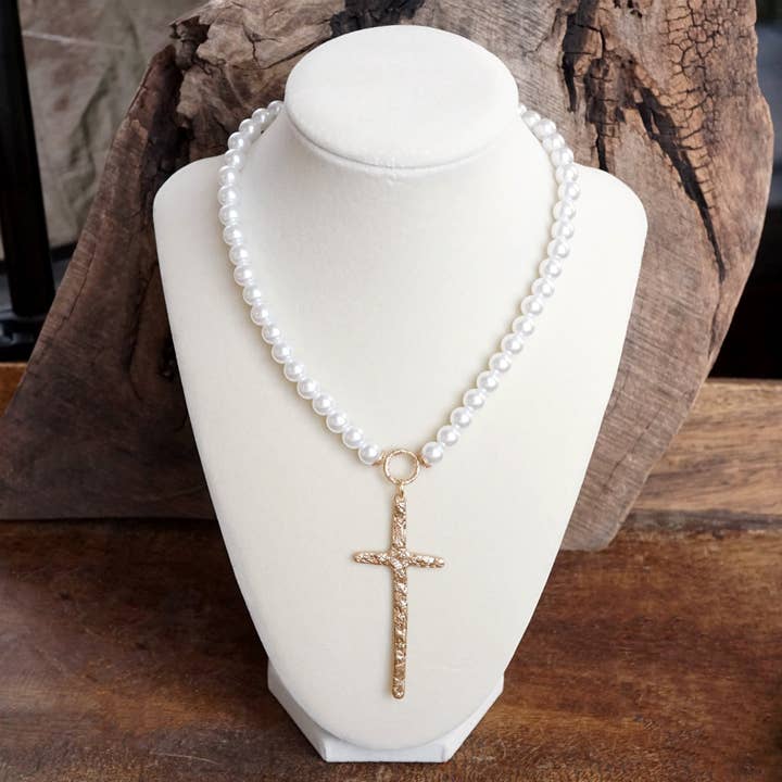 PennyLine inc - Wholesale Beaded/Pearl Necklace - Primitive Cross Necklace Gold Pearl Turquoise Beads