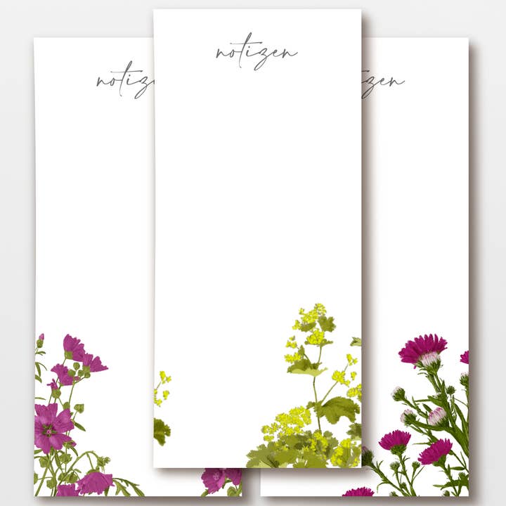 Notizblock Sortiment mit 15 Blöcken DIN Lang 50 Blatt, PEFC für den Großhandel von Wildblumen Atelier