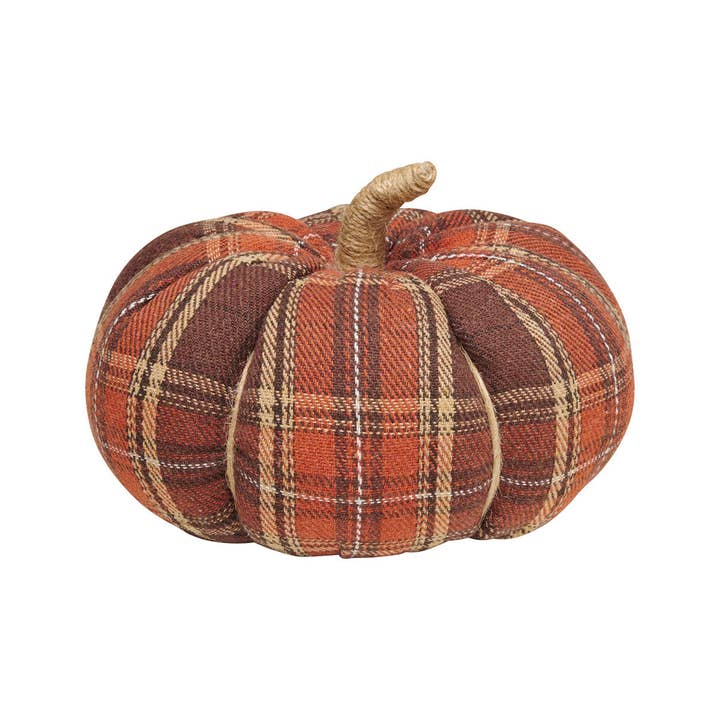Collins Painting & Design - Wholesale Decorative Tabletop Object - CF-3143 - Lrg. Harvest Plaid Fall Fabric Pumpkin
