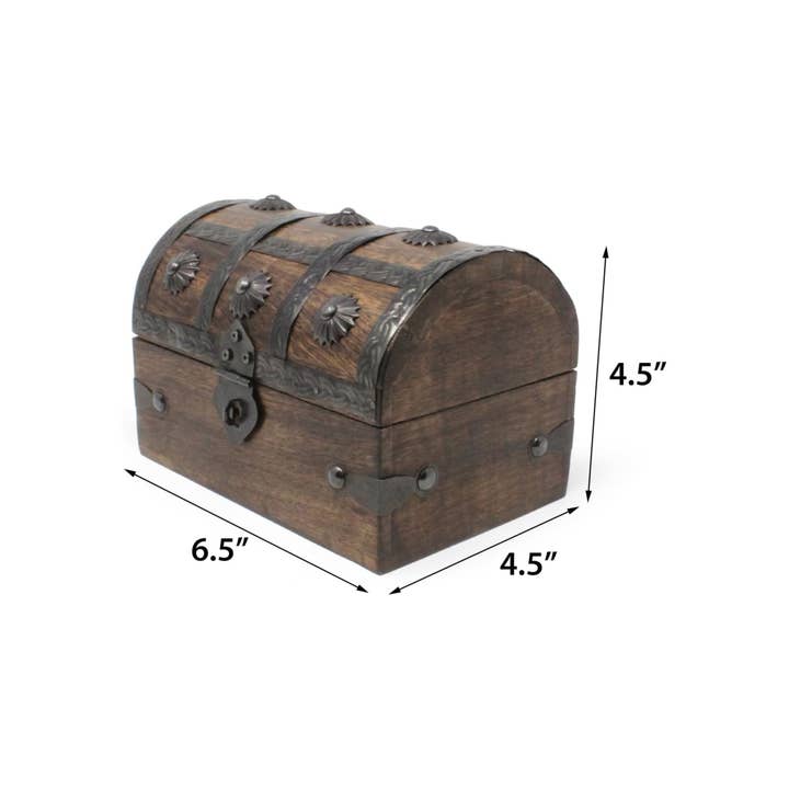 Magnifique Hearts - Wholesale Decorative box - Rustic Wooden Treasure Chest Box – 6.5" Pirate Storage6