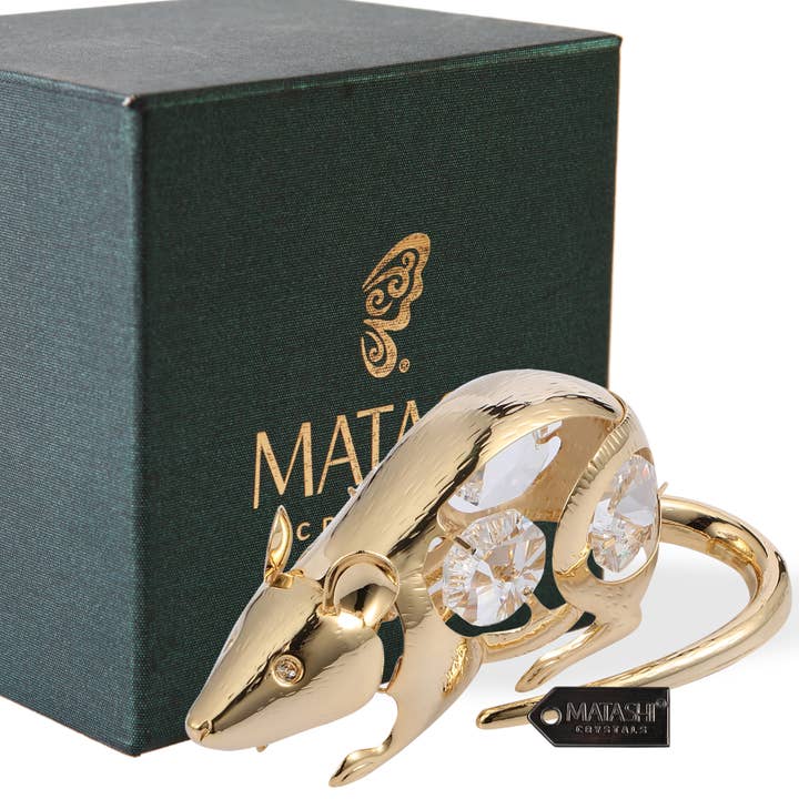 Matashi - Wholesale Decorative Tabletop Object - Matashi 24K Gold Crystal Rat Ornament - Unique Animal Décor