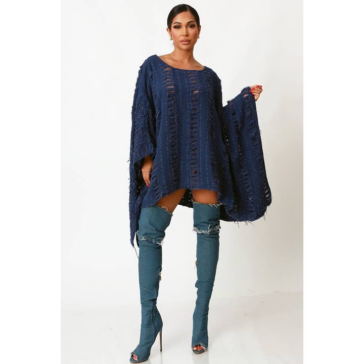 DORCAS - Wholesale T-Shirt - Women's - Ripped Denim Asymmetric Oversize Top1