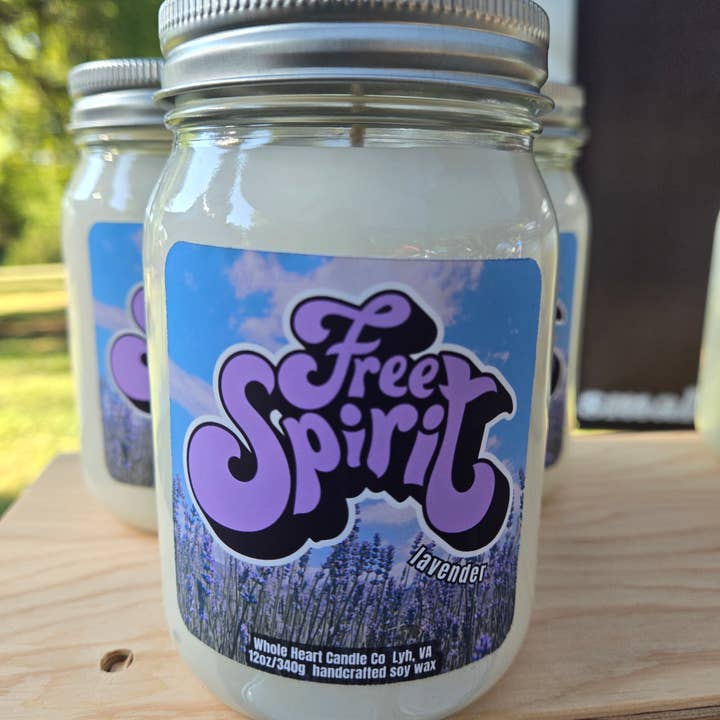 Free Spirit lavender Jar candle with Cotton Wick for wholesale by Whole Heart Candle Co