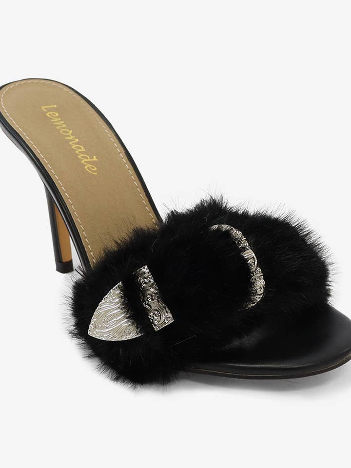 Lemonade Shoes - Wholesale High heels – Women’s - CHAIRMAN- Fur Mule Heels w/ Embellishment 1