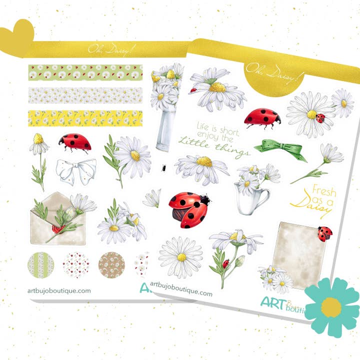 Madeliefjes Bloemen Stickervellen, Set van 2 voor wholesale door Art Bujo Boutique