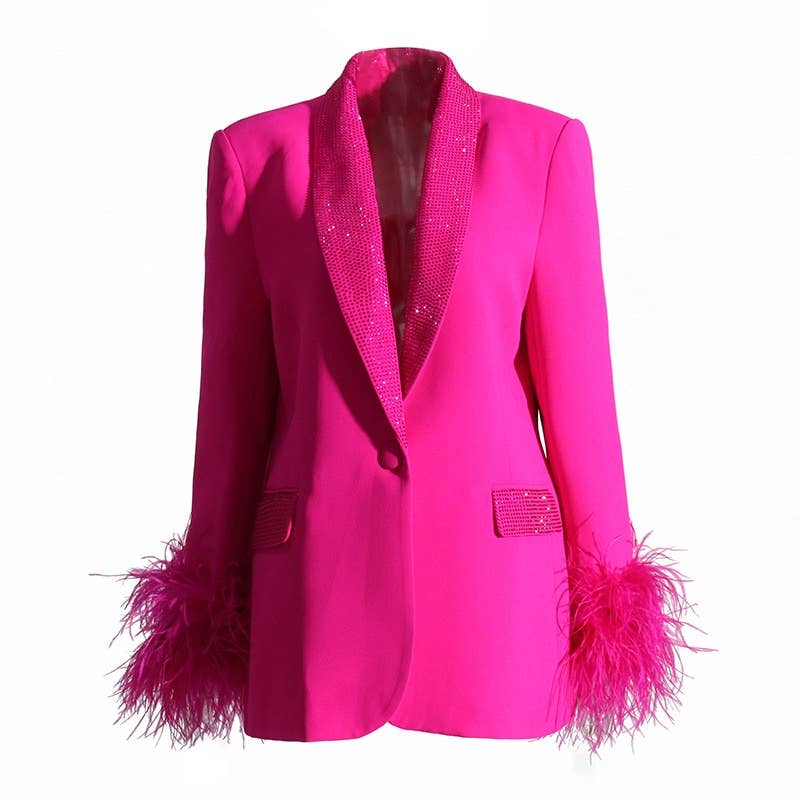 Productseeker - Wholesale Blazer - Women's - BL056 Hot Diamond Feather Panel Slim Fit Blazer22