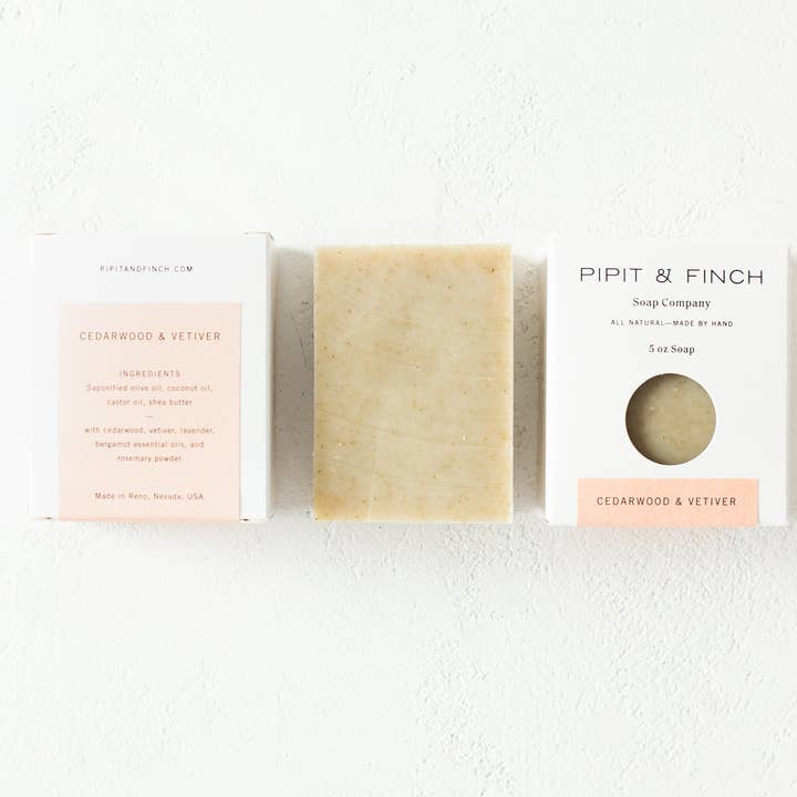 Pipit & Finch - Wholesale Bar Soap - Cedarwood + Vetiver Olive Oil Soap with Rosemary Powder
