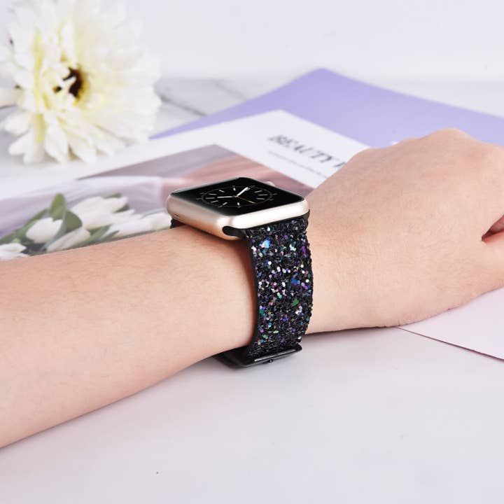 ShopTrendsNow – Großhandel Uhrenarmband – Damen – Glänzendes Glitzer-Leder Apple Watch Partyband Silvester