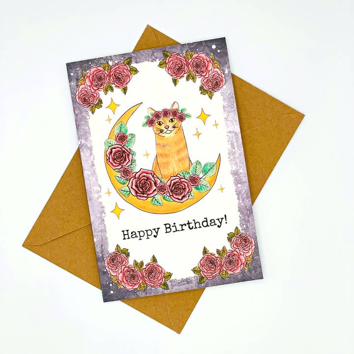 NOMAD Moon Magic - Wholesale Birthday Card - Birthday Card with Cat, Handmade and Hand-Illustrated
