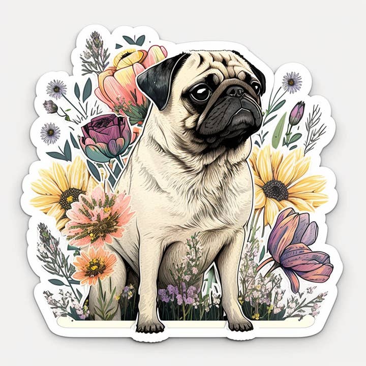 Mops Blomster Scene Klistermærke for engroshandel hos Elizarae Co.