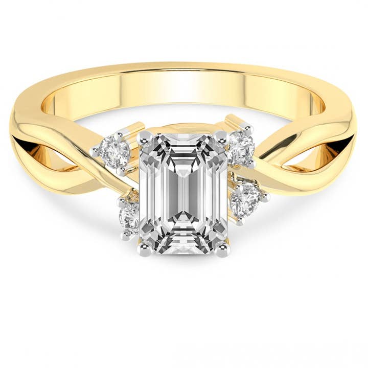 Twist Band Radiance emerald Lab Grown Diamond Center Engagement Ring for wholesale by Caratina