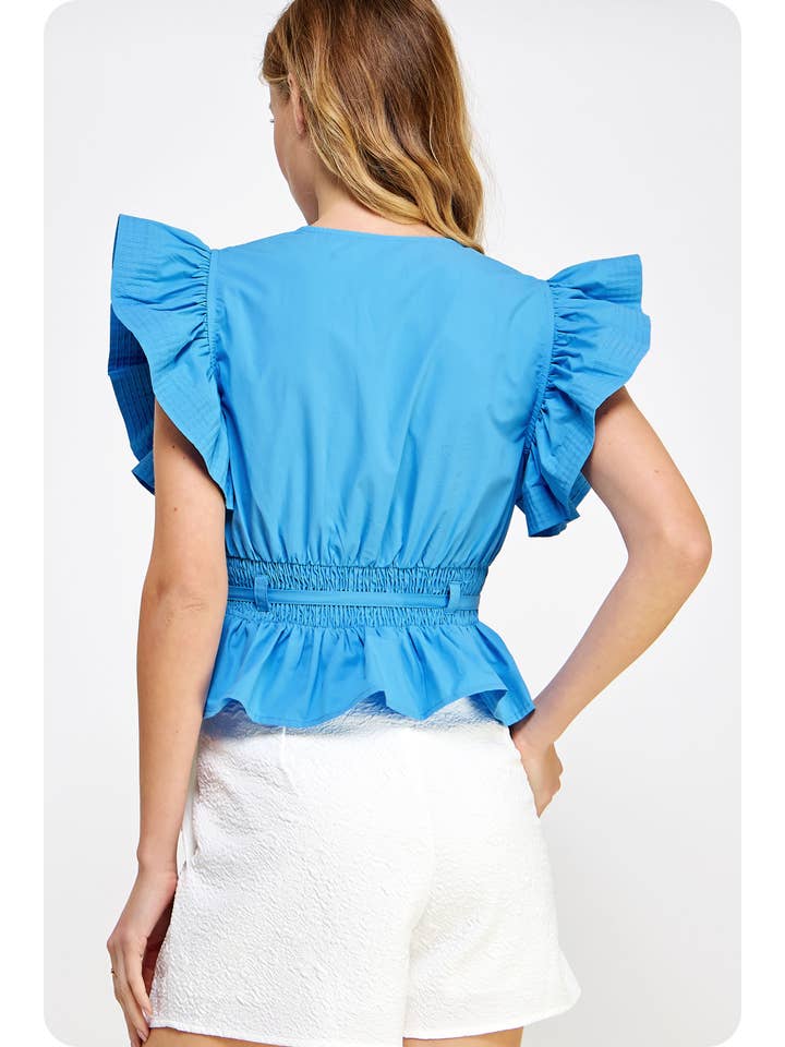 Strut & Bolt - Wholesale Blouse - Women's - Flutter Sleeve Peplum Poplin Top2