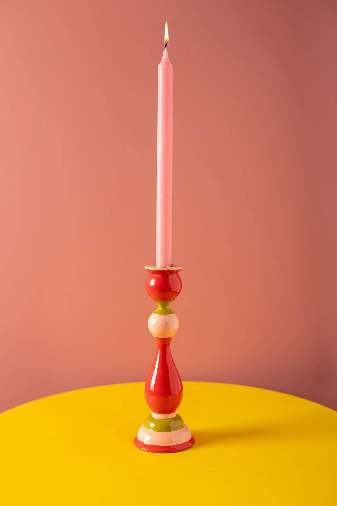 Ian Snow Ltd – Engroshandel Lyseholder – Rød & Pink Håndmalet Trælysestage0