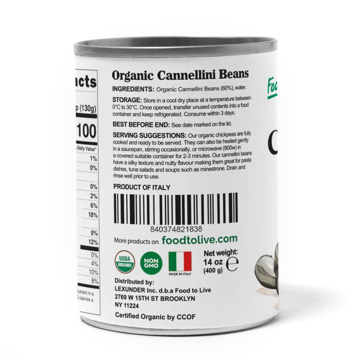 Food To Live – Engroshandel Bønner – Økologiske italienske dåse cannellini-bønner, 14 oz (pakke med 12)