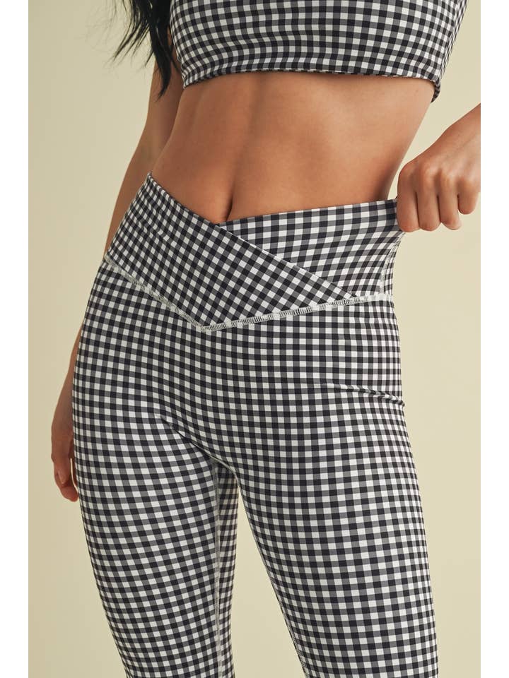 KIMBERLY C – Engroshandel Sports-/loungeleggings – til kvinder – Gingham Print Højtaljede Crossover Flare Leggings11