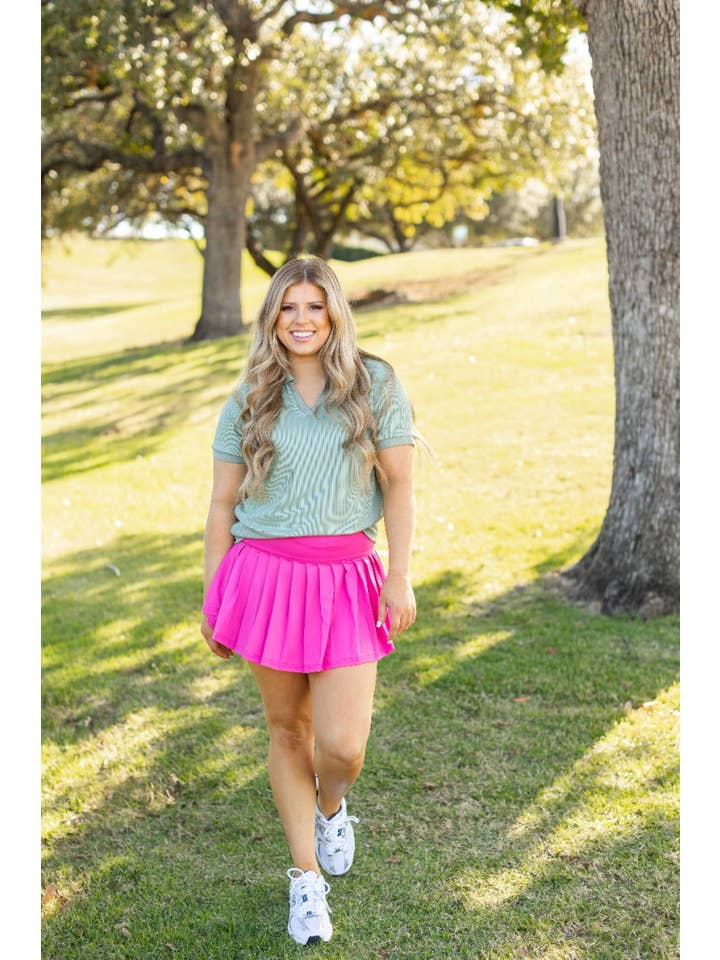 Rib Knit Polo Top, Sage Green for wholesale on Faire12