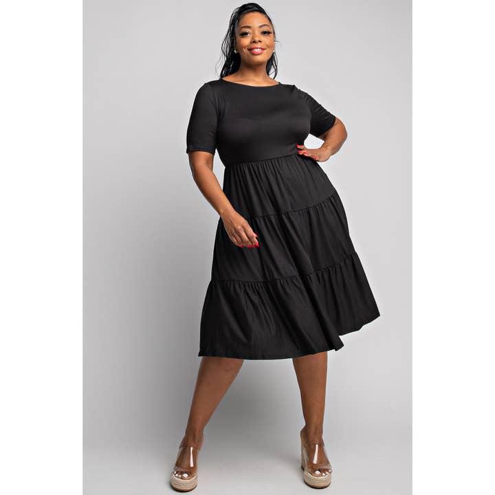Plus Size Chic Curves Short Sleeve Tiered Dress for wholesale by Esmeray Clothing