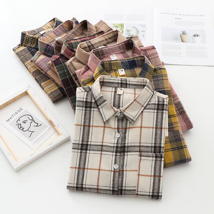 Rosa Clothing - Wholesale Button Down Shirt - Women's - Essential Basic Relaxed plaid cotton blend button-down shirt33