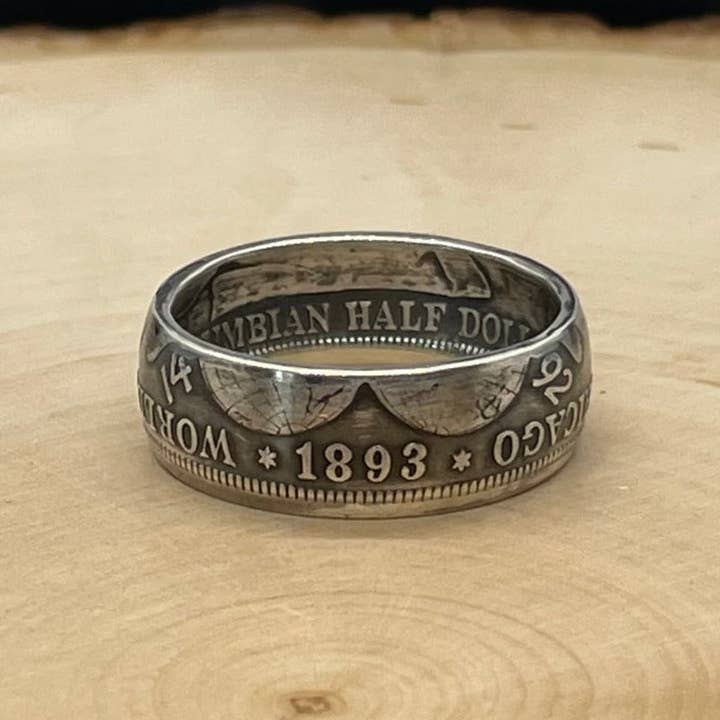 Mountainstruck Coin Rings and Jewelry - Venta al por mayor Anillo de banda/apilable - Anillo U.S. 1892-1893 Chicago Columbus de plata para monedas de medio dólar