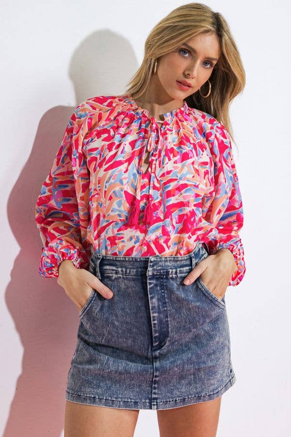 FUCHSIA BLUE A printed woven top - IT12820 for wholesale on Faire1