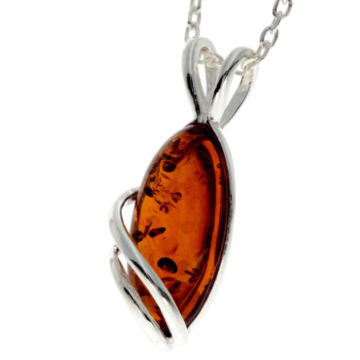 SilverAmber Jewellery - Wholesale Pendant/Charm Necklace - Little Oval Amber & 925 Sterling Silver Modern Pendant - GL2712