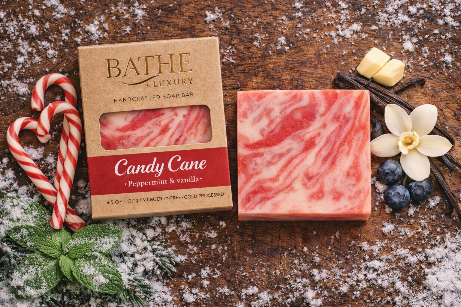 Bathe in Luxury – wholesale Bar Soap – Candy Cane Soap Bar – Cool Holiday Indulgence3