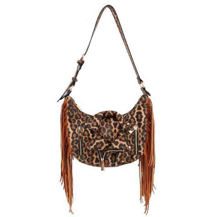 Leopard Moto Fringe Skuldertaske for engroshandel hos PinktownUSA