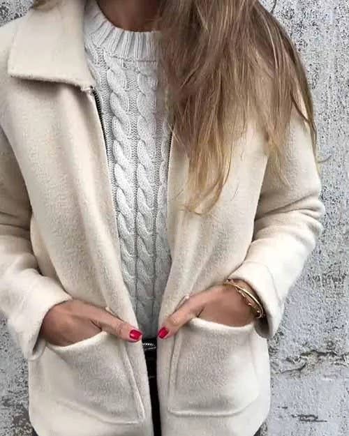 Rosa Clothing - Wholesale Jacket - Women's - Casual Lapel Solid Front Pocket Zipper Jacket3