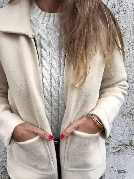 Rosa Clothing - Wholesale Jacket - Women's - Casual Lapel Solid Front Pocket Zipper Jacket3