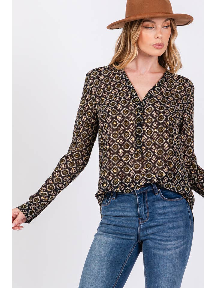 Sage + Fig - Wholesale Blouse - Women's - MULTI DIAMOND PRINT BLOUSE (ST71039) 4