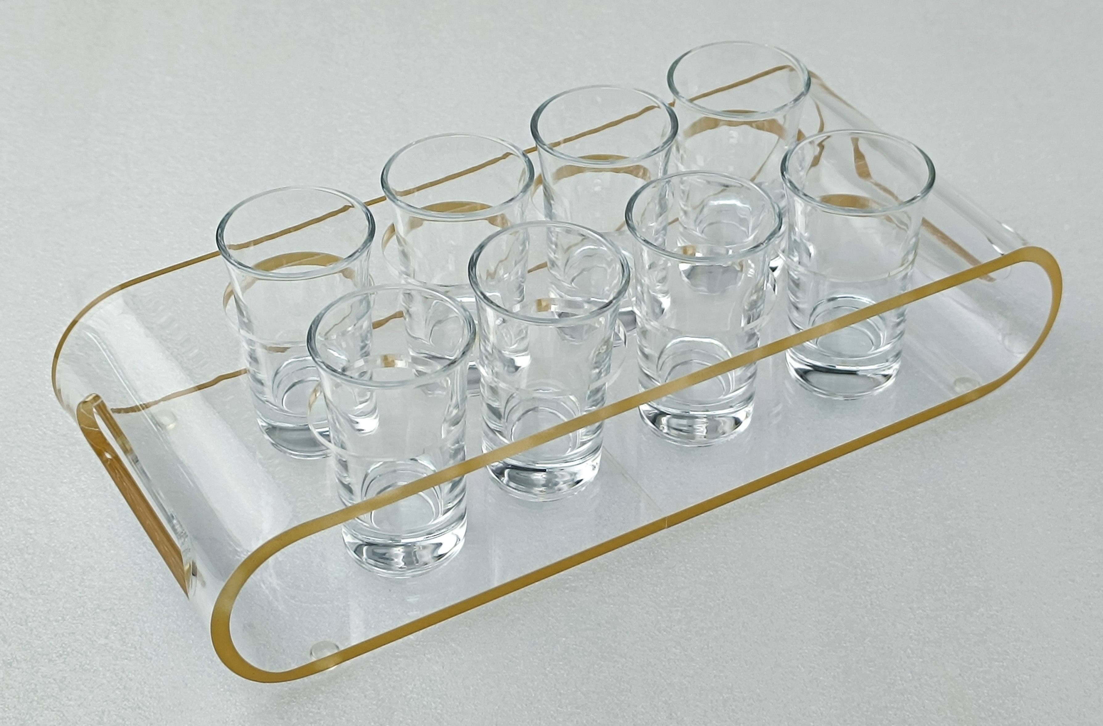 DesignStyles Home - Vente Verre à shooter - Ensemble de 8 verres à liqueur avec support en acrylique à bords dorés