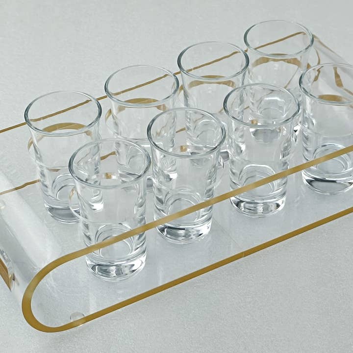 DesignStyles Home - Vente Verre à shooter - Ensemble de 8 verres à liqueur avec support en acrylique à bords dorés0