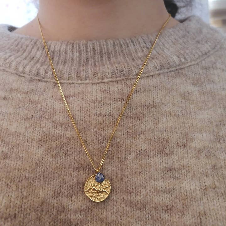 Jomfru Lapis Lazuli stål astrologi halskæde for engroshandel hos Bijoux 7bis