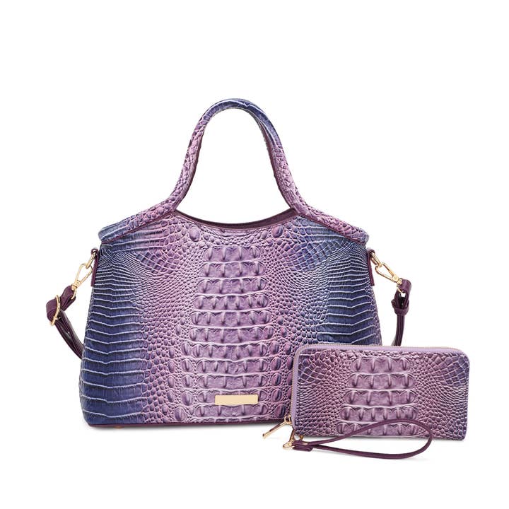 KAYLA+AVA - Wholesale Satchel - Women's - SERENDIPITY CROC EMBOSSED OMBRE SATCHEL SET WITH WALLET