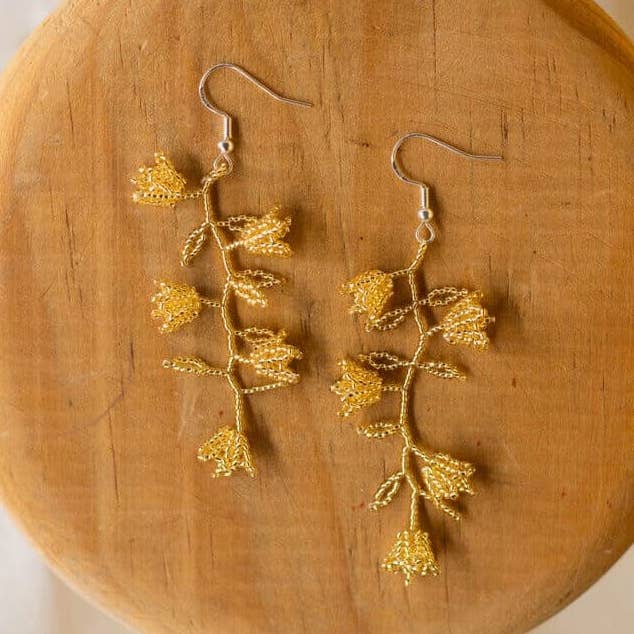 Bare Beauty – Native Beaded Earrings with Golden Florals for wholesale by Mother Sierra